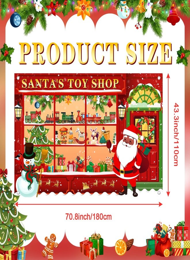 Lecheme Christmas Banner Santa's Toy Shop Backdrop Photo Background Snowman Santa Workshop Christmas Banner Holiday Photo Props Party Decorations - Image 3